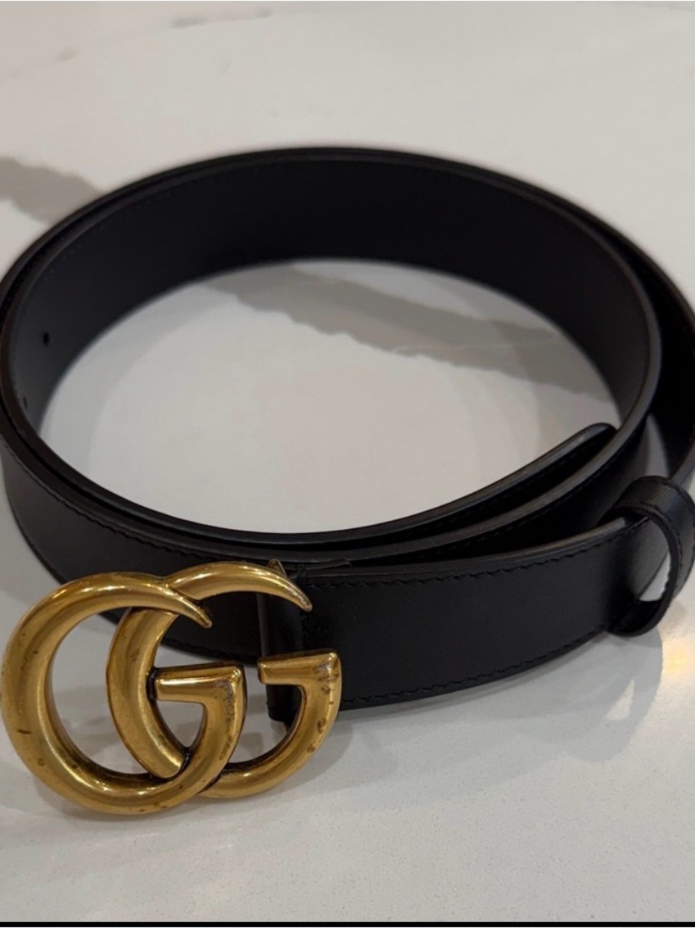 Gucci Black Leather Belt with Gold Interlocking GG Buckle